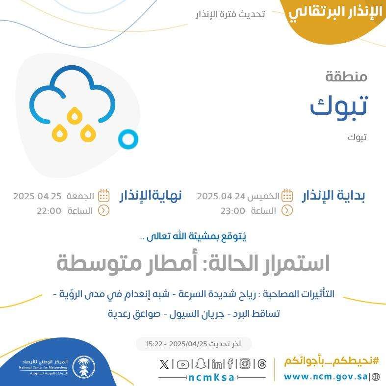 الإنذار البرتقالي في تبوك