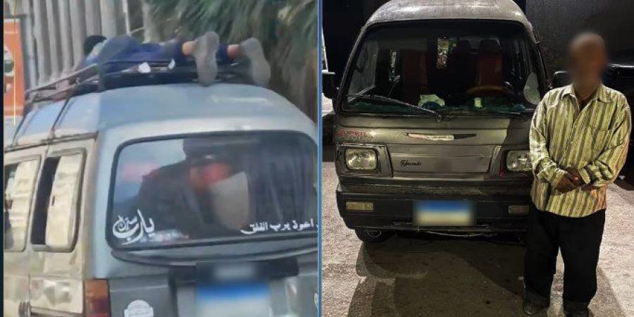 ضبط قائد سيارة سمح لأحد الأطفال بالجلوس أعلى سقف سيارته - عرب فايف