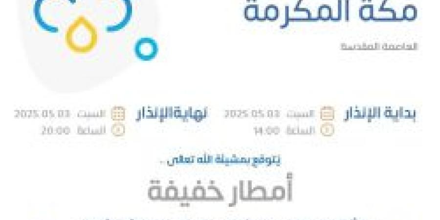 حالة الطقس اليوم: الإنذار الأصفر في منطقة مكة المكرمة في العاصمة المقدسة - عرب فايف