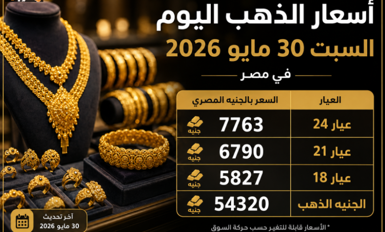 أسعار الذهب اليوم السبت 30 مايو 2026 بعد ارتفاع جديد في السوق