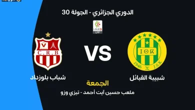 موعد مباراة شبيبة القبائل وشباب بلوزداد والقنوات الناقلة