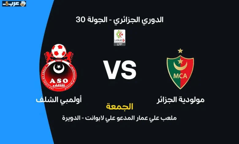 موعد مباراة مولودية الجزائر وأولمبي الشلف والقنوات الناقلة