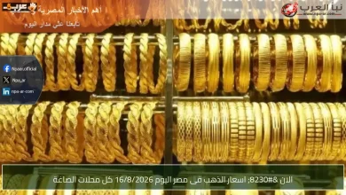 تعرف على أسعار الذهب في مصر اليوم 16 أغسطس 2026 في محلات الصاغة